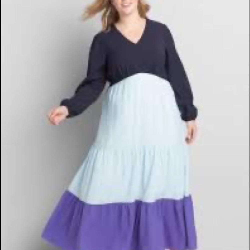 Petite color blocked maxi dress with long sleeves